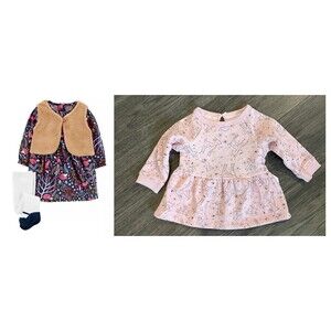 Newborn Baby Girls Outfit Set, Dress & Sweatshirt - New